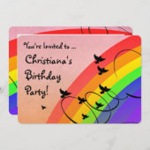 虹の鳥の渦巻き誕生日パーティー 招待状 (正面/裏面)