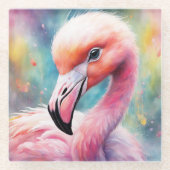 虹の鳥 フラミンゴ 2 ガラスコースター (正面)