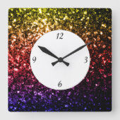 虹の黄色の赤い紫色の数字の輝き スクエア壁時計 (正面)