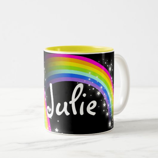 虹の黒い名前をカスタムするのマグをからかいます ツートーンマグカップ (正面右)