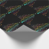 虹の黒の金属金ゴールドのクリスマスツリー ラッピングペーパー (角)