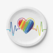 虹の鼓動 |抽象芸術の落書きハート ペーパープレート (正面)