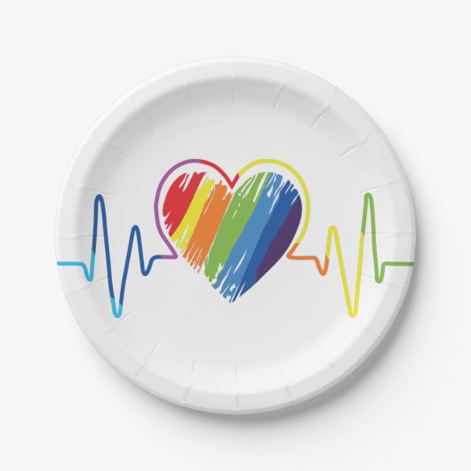 虹の鼓動 |抽象芸術の落書きハート ペーパープレート (正面)