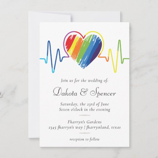 虹の鼓動 |落書きハート結婚の 招待状 (正面)