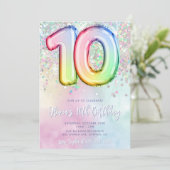 虹の10歳の誕生日パーティー招待状テンプレート 編集可能 招待状 (スタンド正面)