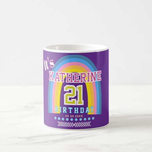 虹の21歳の誕生日パープル コーヒーマグカップ (中央)