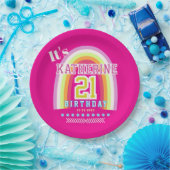虹の21歳の誕生日 ホットピンク ペーパープレート (パーティー)