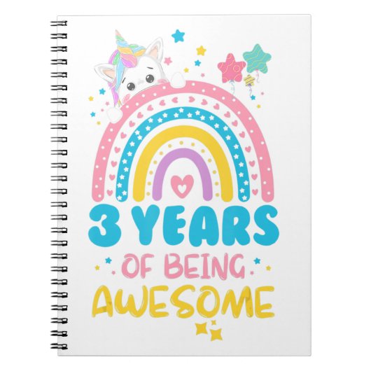 虹の3歳素晴らし誕生日ユニック ノートブック (正面)