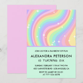 虹の6歳誕生日招待状 パステルカラー 招待状