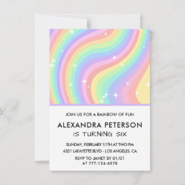 虹の6歳誕生日招待状 パステルキュート 招待状
