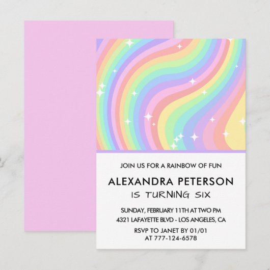 虹の6歳誕生日招待状 パステルキュート 招待状 (正面/裏面)