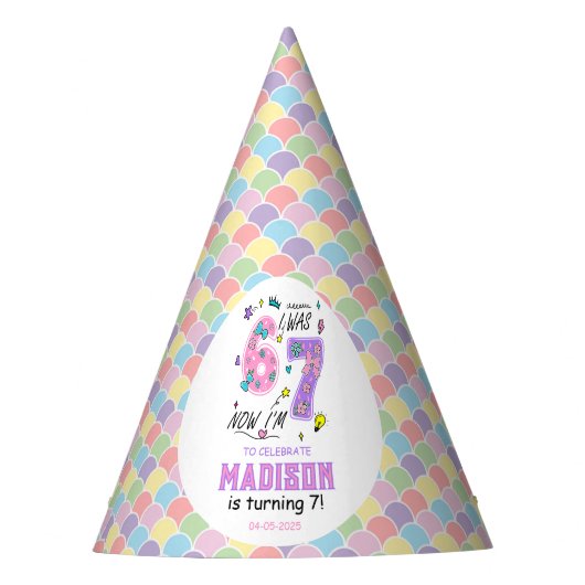 虹の7歳の誕生日 | 6歳だったのに今は7歳 | 子供 パーティーハット (正面)