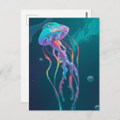 虹のledを持つクラゲ ポストカード (正面/裏面)