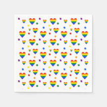 虹のLGBTハートとカラフル花のパターン