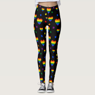 虹のLGBTハートとカラフル花のパターン レギンス