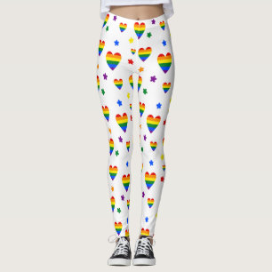虹のLGBTハートとカラフル花のパターン レギンス