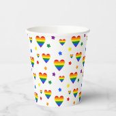 虹のLGBTハートとカラフル花のパターン 紙コップ (左)