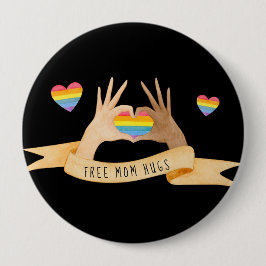 虹のLGBTQプライド ハンドハート フリーマムハグ 缶バッジ
