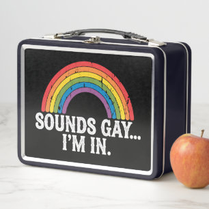 虹のLGBTQ ヴィンテージ レトロ ゲイサウンド入り メタルランチボックス