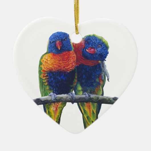 虹のLorikeetsのカラフルなオウム セラミックオーナメント (正面)
