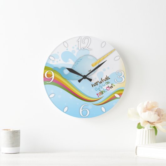 虹のNarwhalsの水泳 ラージ壁時計 (ホーム)