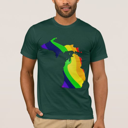 虹のTシャツのミシガン州の地図 Tシャツ (正面)