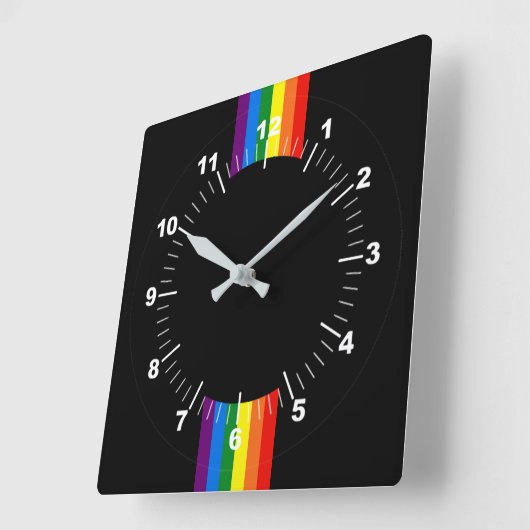 虹はゲイプライド黒いLGBTサポートで縞で飾ります スクエア壁時計 (傾斜)