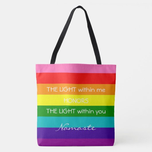 虹はナマステの挨拶の感動的な愛を着色します トートバッグ (正面)