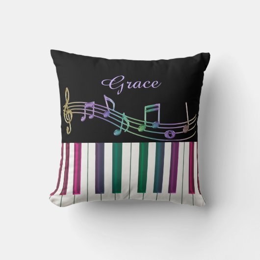 虹はピアノキーボードのパーソナライズな枕に注意します クッション (正面)