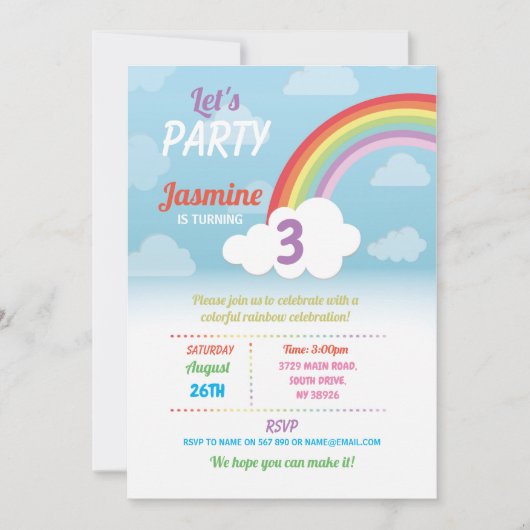 虹は年齢の誕生会の空を曇らせます 招待状 (正面)