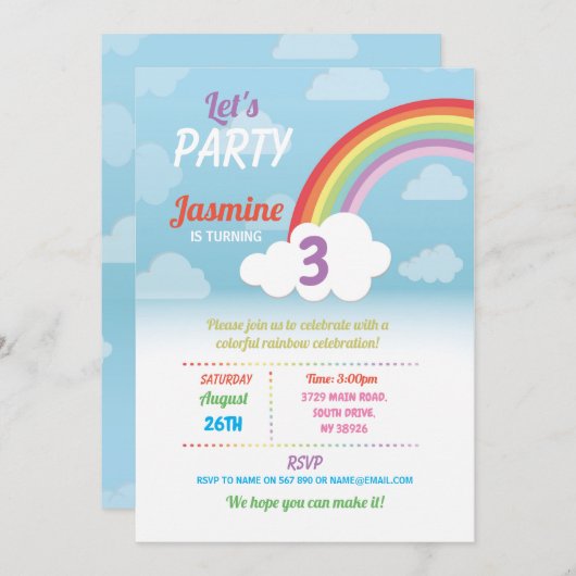 虹は年齢の誕生会の空を曇らせます 招待状 (正面/裏面)