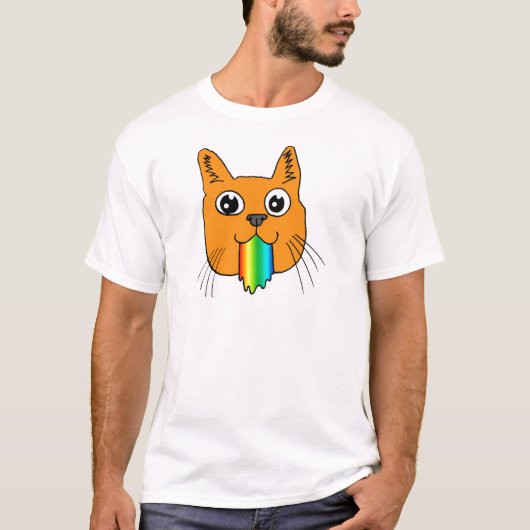 虹は手描きの猫の漫画を吐きます Tシャツ (正面)