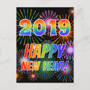 虹は文字を入れます"2019年"に + "明けましておめでとう! " ポストカード