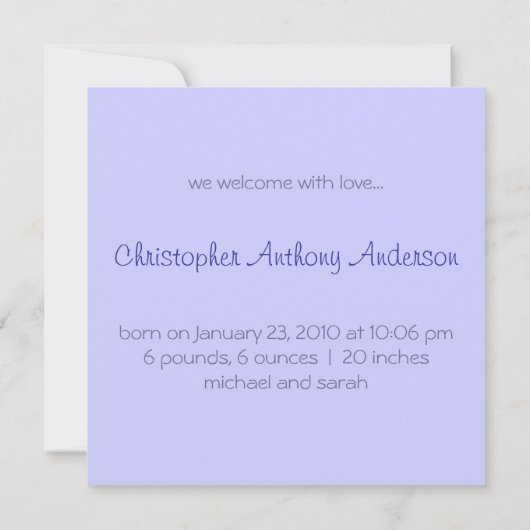 虹は男の赤ちゃんの誕生の発表を主演します 案内状 (裏面)