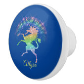 虹を青に輝くキラキラしたユニコーン セラミックノブ (右)