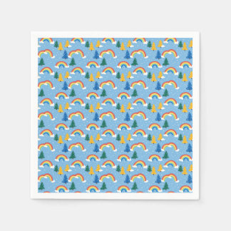 虹カラフルと木の模様 スタンダードカクテルナプキン