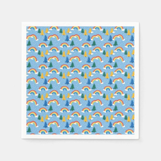 虹カラフルと木の模様 スタンダードカクテルナプキン (正面)