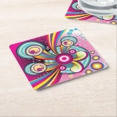 虹カラフルと泡と星の破裂 スクエアペーパーコースター (アングル)