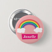 虹カラフルと雲、小さな女の子 缶バッジ (正面&裏面)
