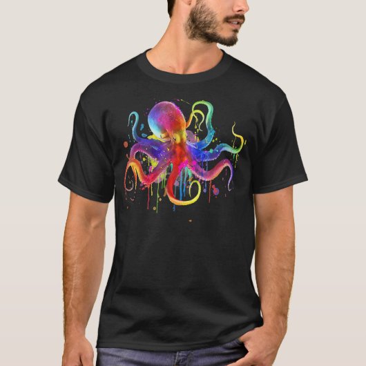 虹カラフルのタコを滴らせるタコ Tシャツ (正面)