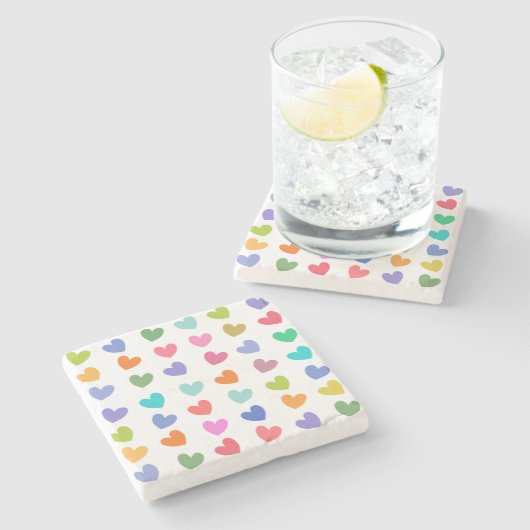 虹カラフルのハート ストーンコースター (横)