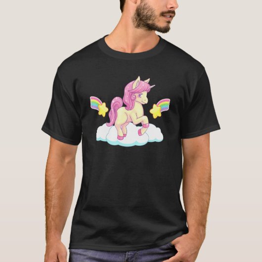 虹カラフルの一角可愛い魔法の馬 Tシャツ (正面)