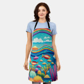 虹カラフルの下の水中 エプロン (着用した状態)