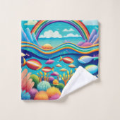 虹カラフルの下の水中 バスタオルセット (ウォッシュタオル)