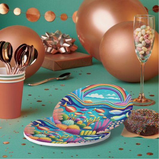 虹カラフルの下の水中 ペーパープレート (複数)