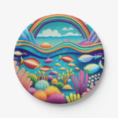 虹カラフルの下の水中 ペーパープレート (正面)