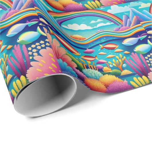 虹カラフルの下の水中 ラッピングペーパー (ロールコーナー)