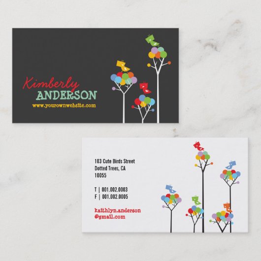 虹カラフルの丸の木と可愛いツイートバード 名刺 (正面/裏面)
