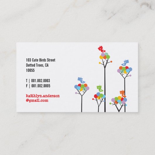 虹カラフルの丸の木と可愛いツイートバード 名刺 (裏面)