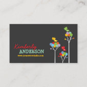 虹カラフルの丸の木と可愛いツイートバード 名刺 (正面)